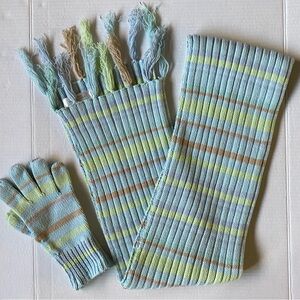 Ann Taylor Scarf Gloves Factory Store New NWOT Knit Aqua Blue White Soft Stripes